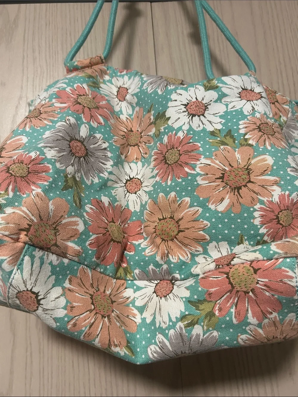 Floral Drawstring Tote Bag in Teal and Peach